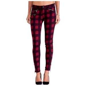 Rag & bone plaid print skinny leg pants - size 4 - red and black